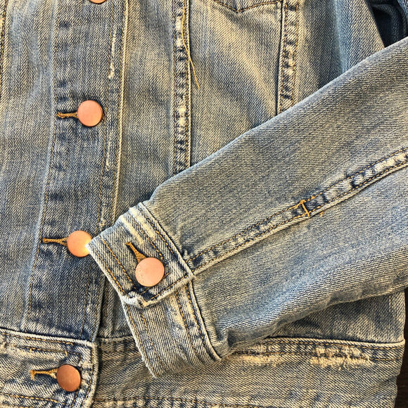 GAP Women's Small Denim Jacket Lily Flap Pocket Distressed Jean VTGNICSN 305753 - Picture 6 of 12